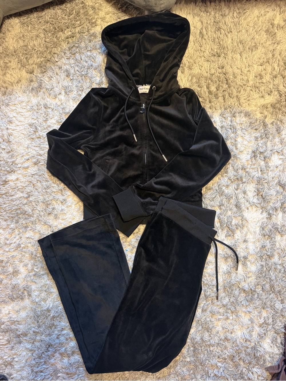 Juicy Couture Velour Hooded Track Pants & Zip Jacket Set - Black